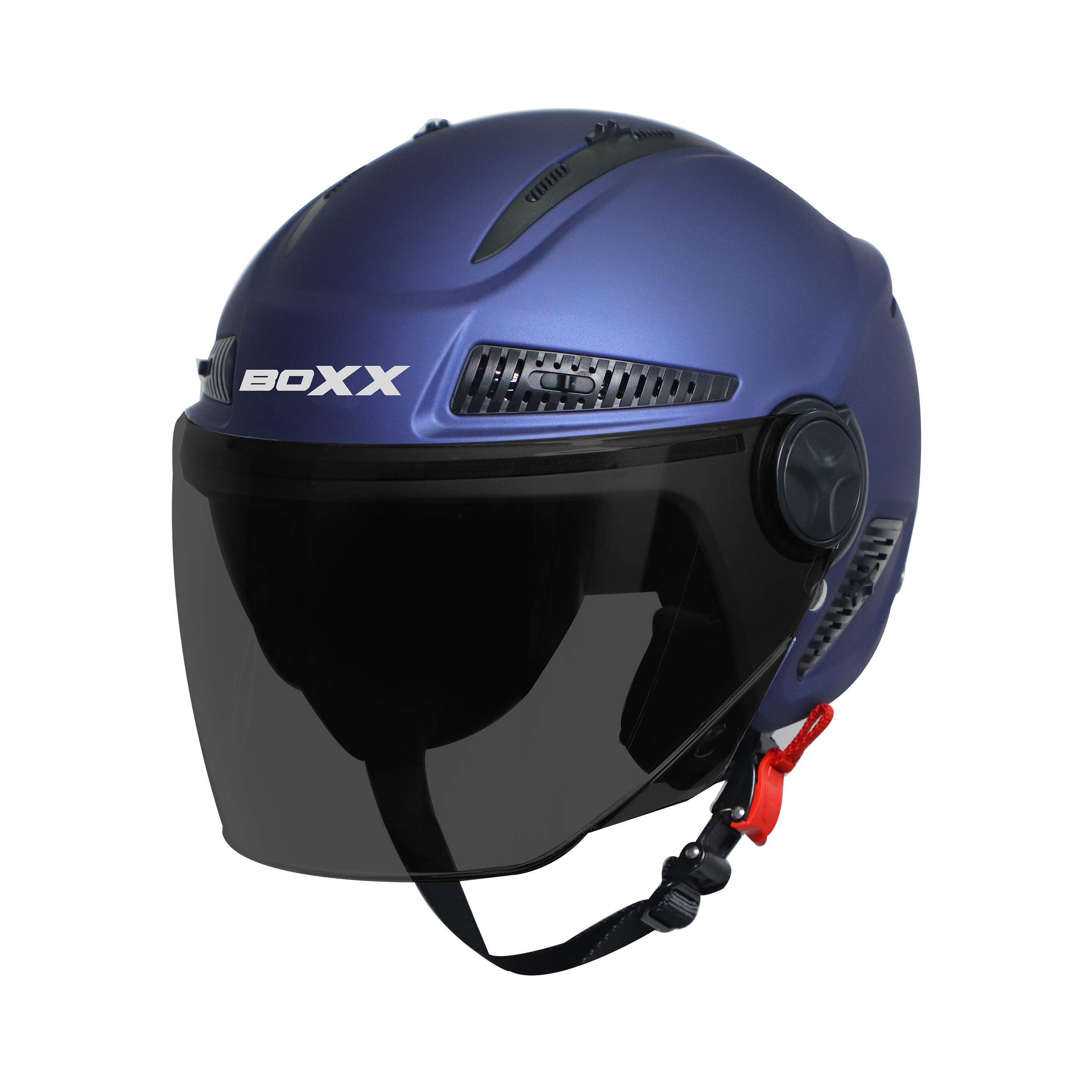 Steelbird SBH-24 Boxx ISI Certified Open Face Helmet For Men And Women (Matt Y. Blue With Smoke Visor)